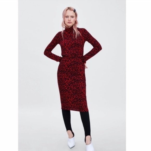 Zara red animal print bodycon dress size small - Picture 2 of 9